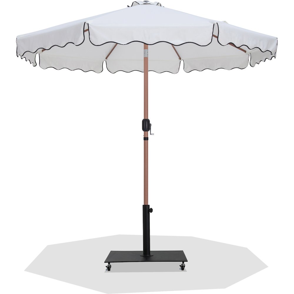 Amalfi White With Black Piping / Matte Black Metal Patio Umbrella with Base Sets. Picture 1