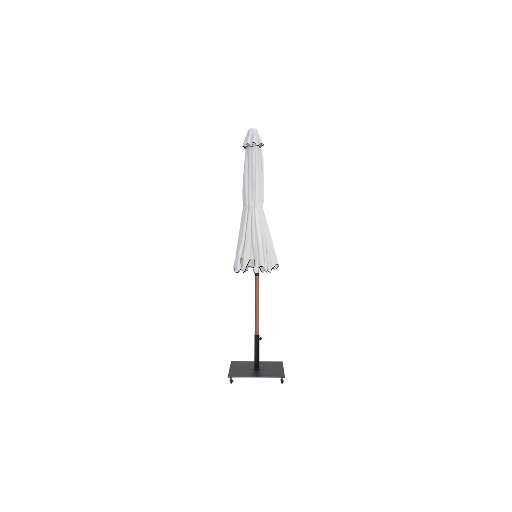 Amalfi White With Black Piping / Matte Black Metal Patio Umbrella with Base Sets. Picture 12