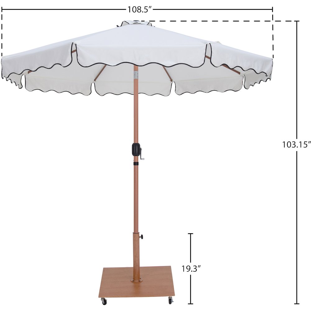 Amalfi White With Black Piping / Teak Metal Patio Umbrella with Base Sets. Picture 17