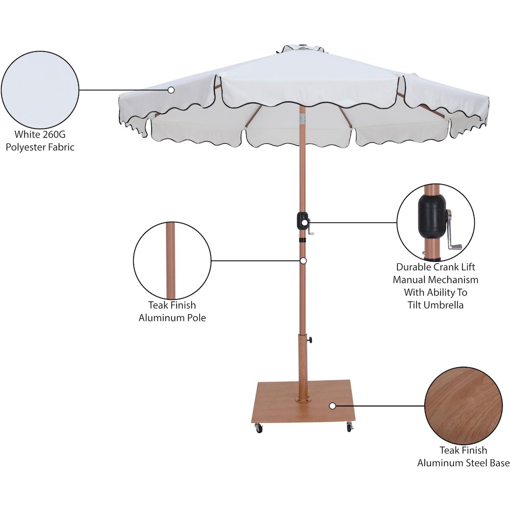 Amalfi White With Black Piping / Teak Metal Patio Umbrella with Base Sets. Picture 18