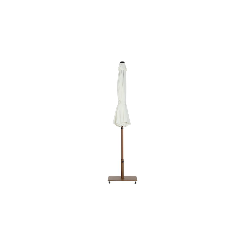 Amalfi White With Black Piping / Teak Metal Patio Umbrella with Base Sets. Picture 12