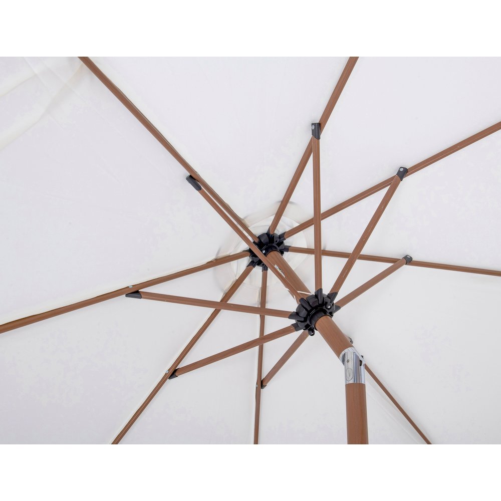 Amalfi White With Black Piping / Teak Metal Patio Umbrella with Base Sets. Picture 15