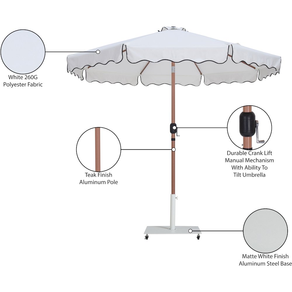 Amalfi White With Black Piping / Matte White Metal Patio Umbrella with Base Sets. Picture 18