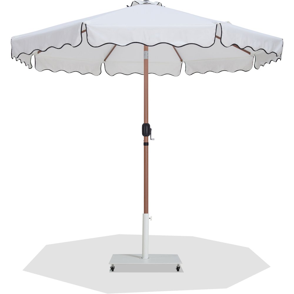 Amalfi White With Black Piping / Matte White Metal Patio Umbrella with Base Sets. Picture 1
