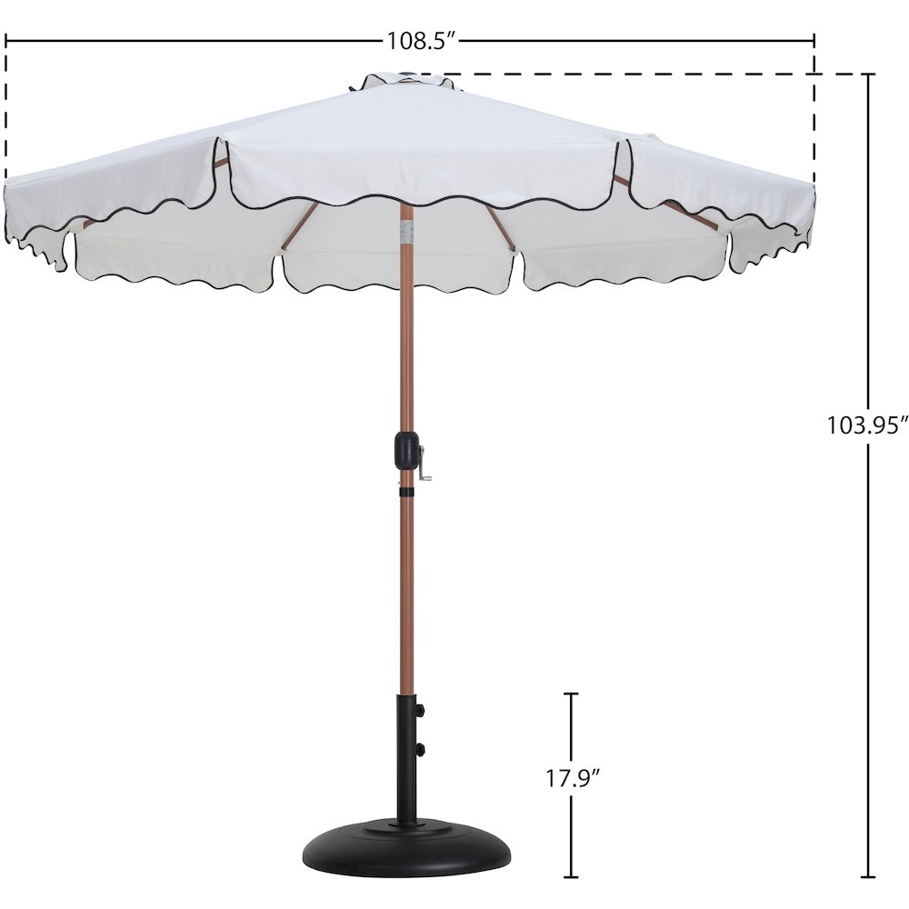 Amalfi White With Black Piping / Matte Black Metal Patio Umbrella with Base Sets. Picture 15