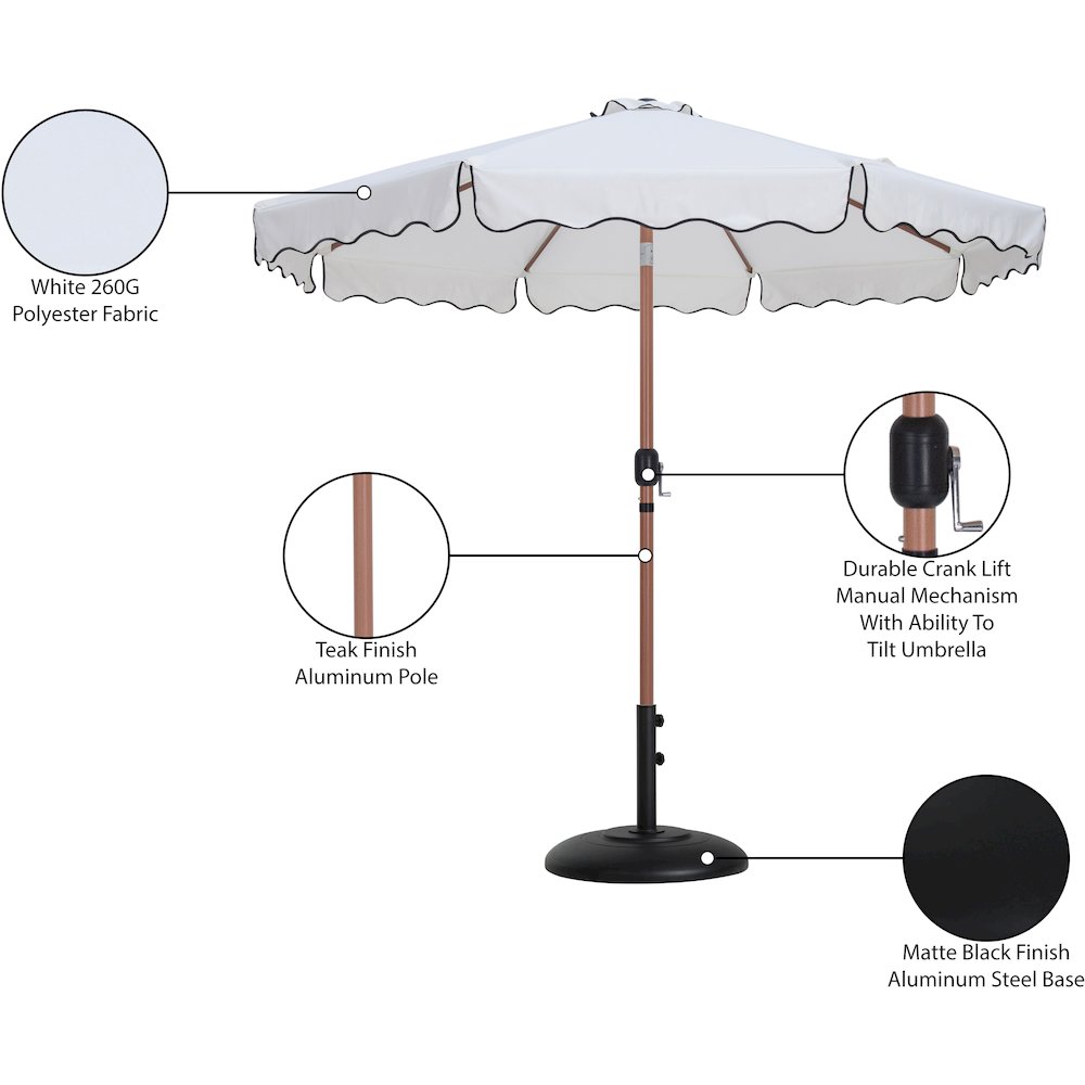 Amalfi White With Black Piping / Matte Black Metal Patio Umbrella with Base Sets. Picture 16