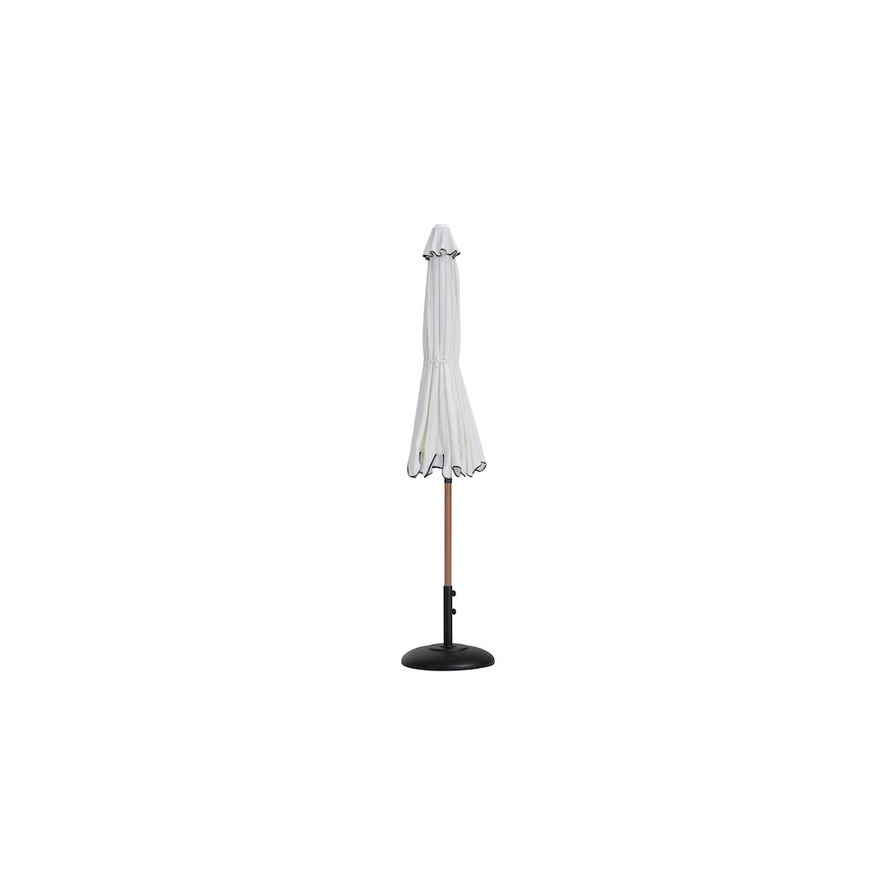 Amalfi White With Black Piping / Matte Black Metal Patio Umbrella with Base Sets. Picture 10