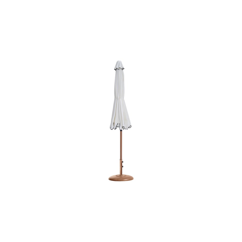 Amalfi White With Black Piping / Teak Metal Patio Umbrella with Base Sets. Picture 10
