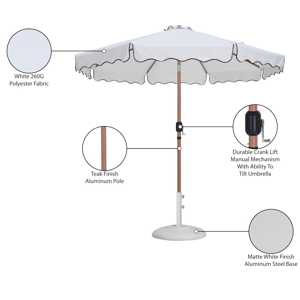 Amalfi White With Black Piping / Matte White Metal Patio Umbrella with Base Sets. Picture 16