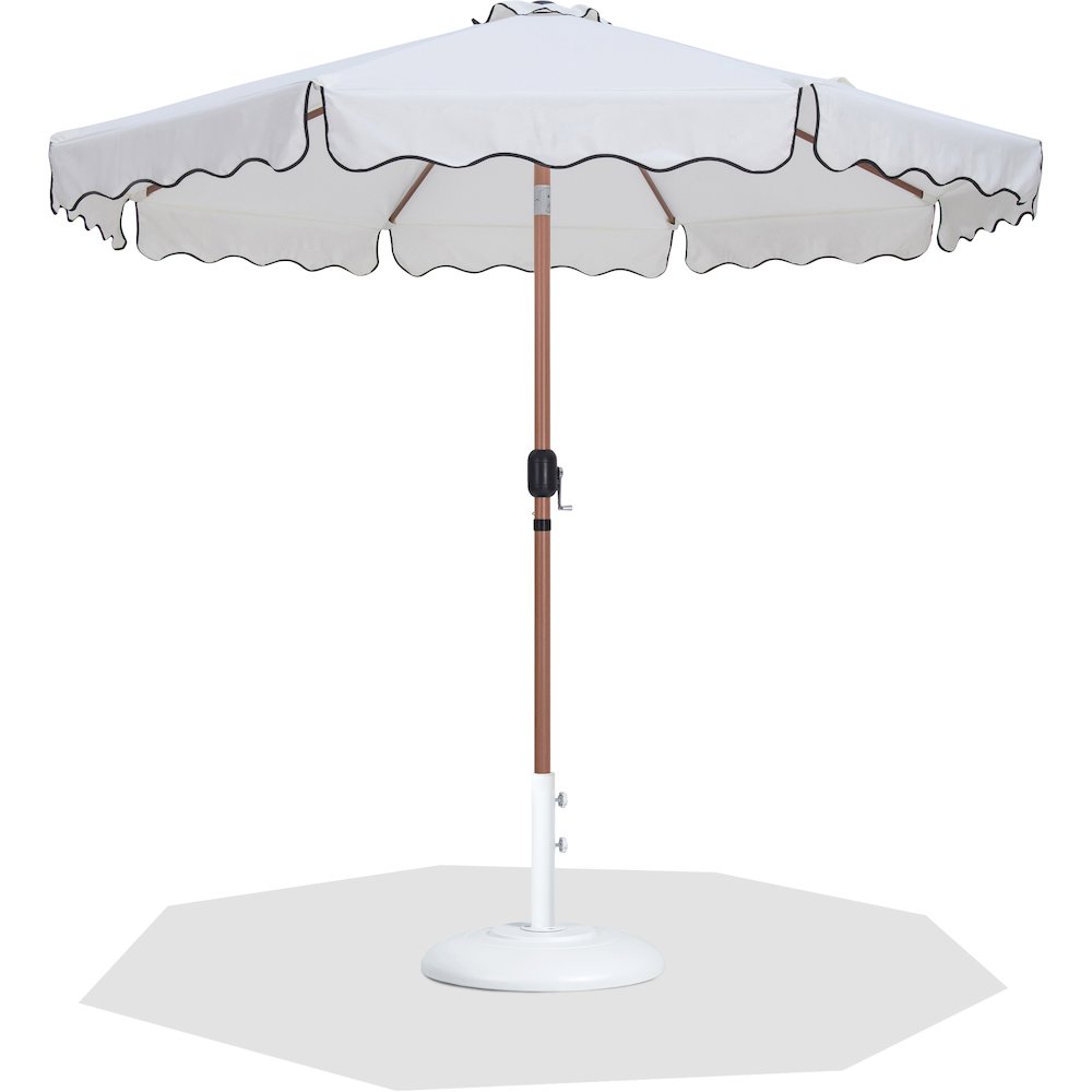 Amalfi White With Black Piping / Matte White Metal Patio Umbrella with Base Sets. Picture 1