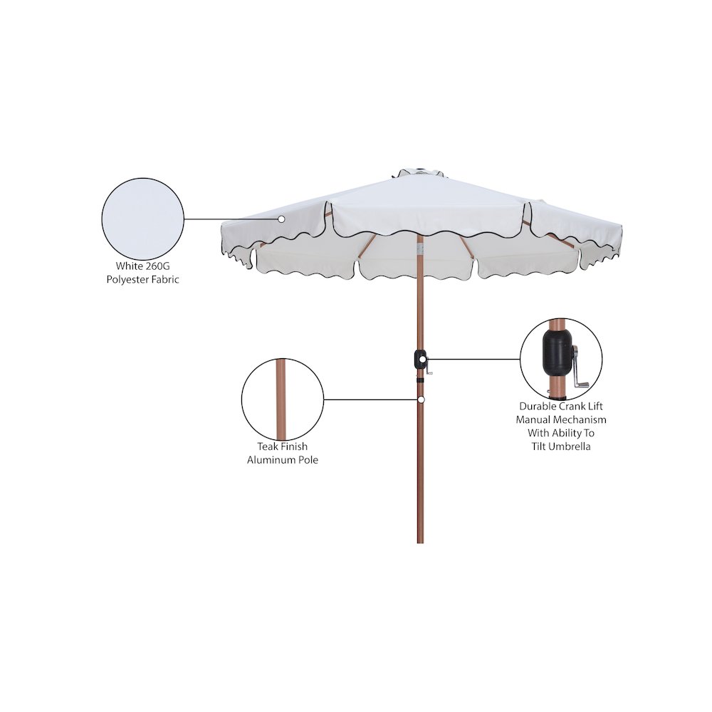 Amalfi White With Black Piping Fabric Patio Umbrellas. Picture 10