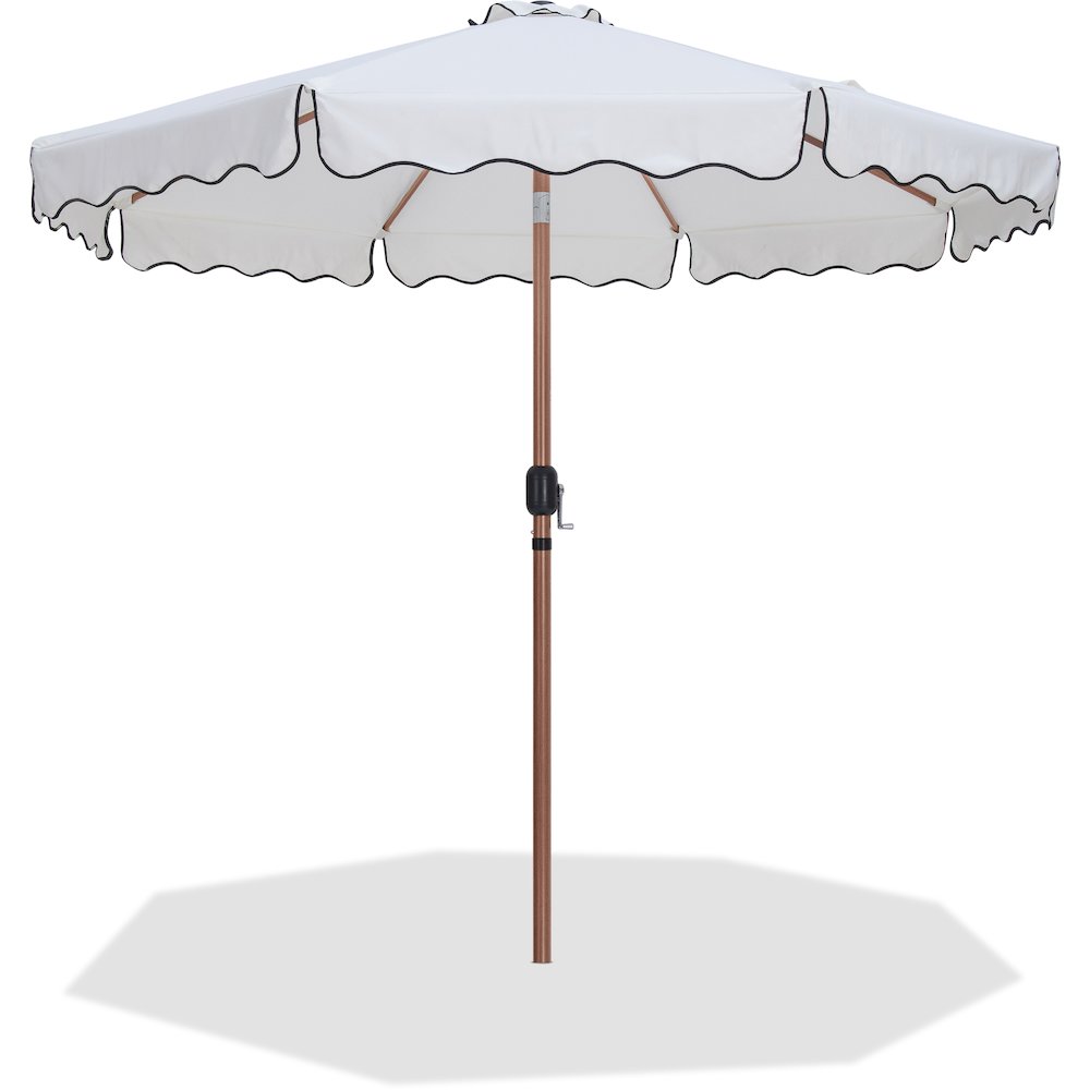 Amalfi White With Black Piping Fabric Patio Umbrellas. Picture 1