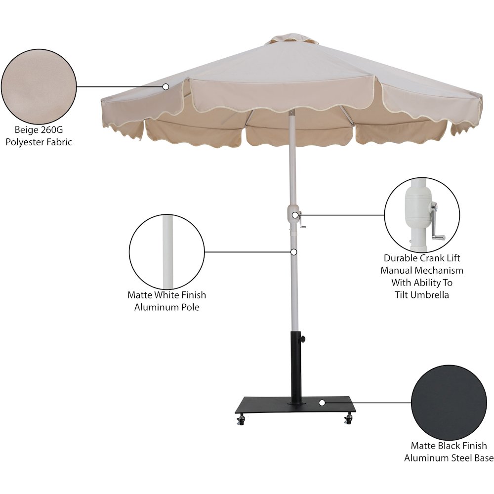 Amalfi Beige With Cream Piping / Matte Black Metal Patio Umbrella with Base Sets. Picture 18