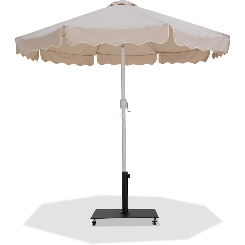 Amalfi Beige With Cream Piping / Matte Black Metal Patio Umbrella with Base Sets. Picture 1