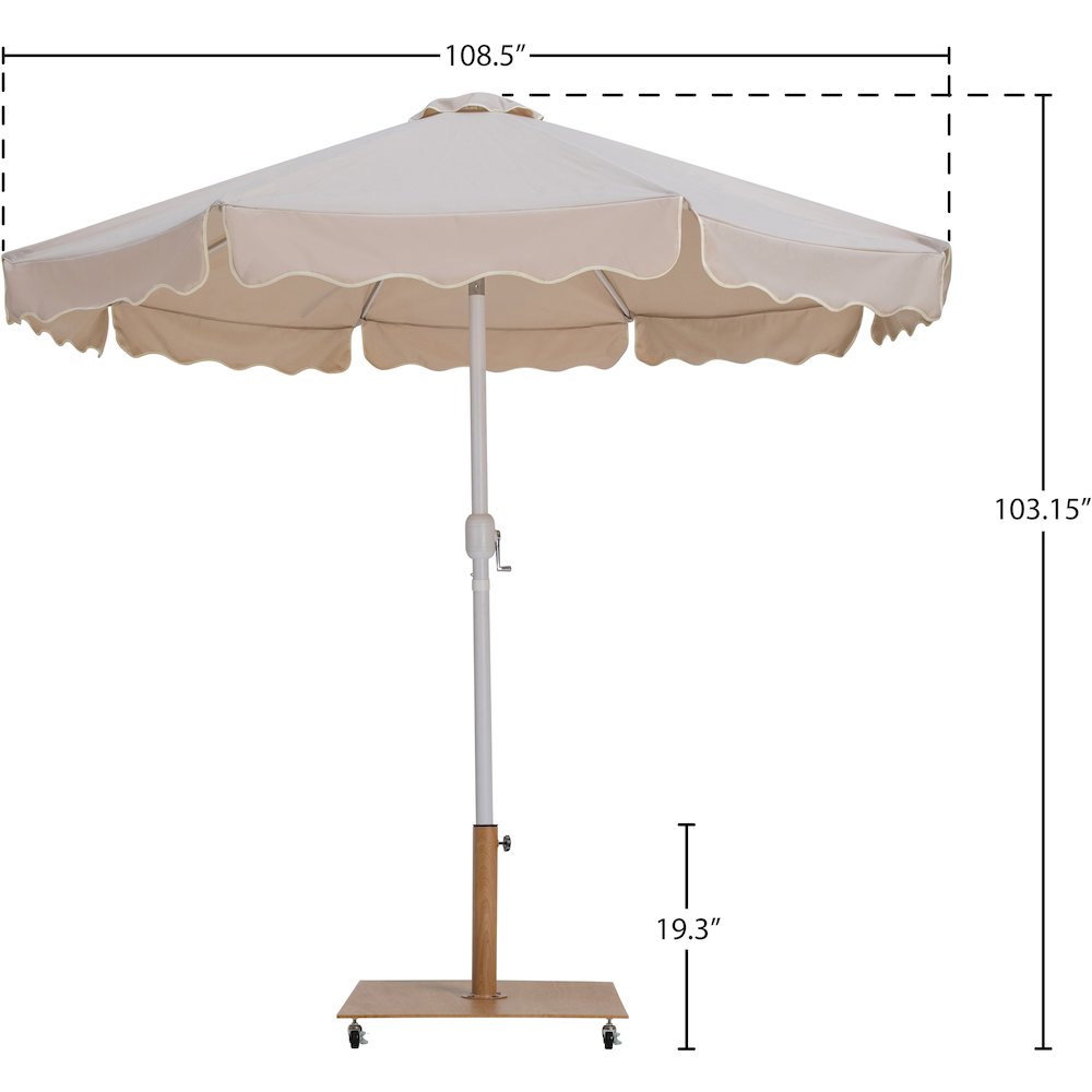 Amalfi Beige With Cream Piping / Teak Metal Patio Umbrella with Base Sets. Picture 17