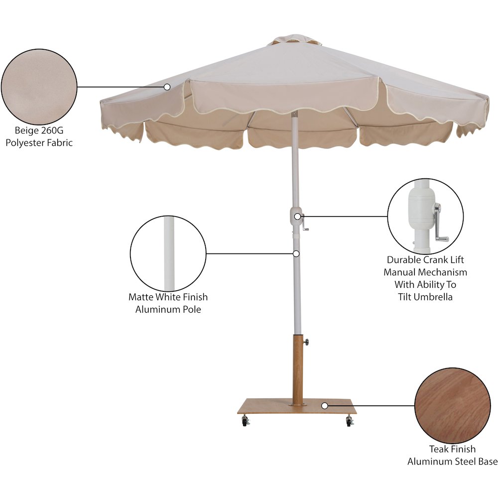 Amalfi Beige With Cream Piping / Teak Metal Patio Umbrella with Base Sets. Picture 18