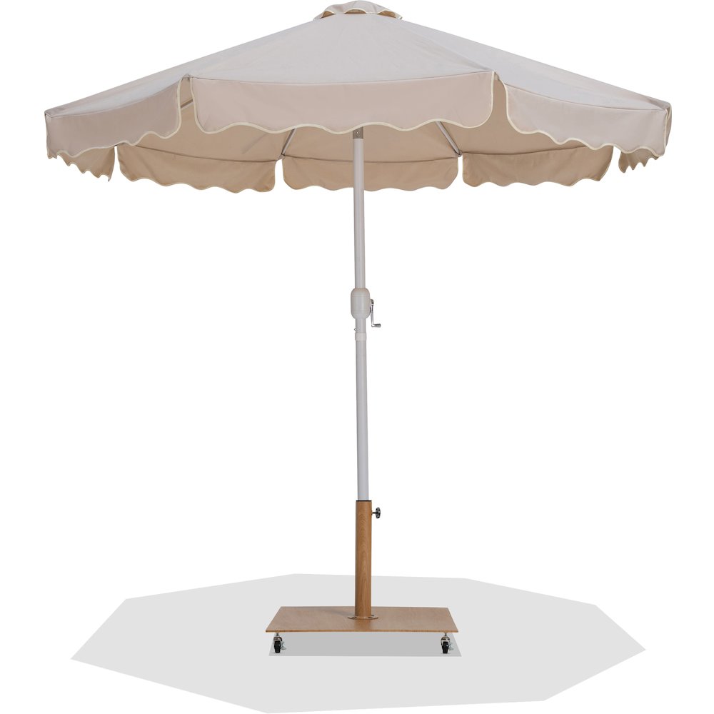 Amalfi Beige With Cream Piping / Teak Metal Patio Umbrella with Base Sets. Picture 1