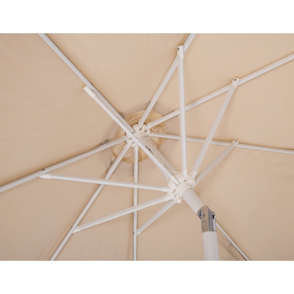 Amalfi Beige With Cream Piping / Teak Metal Patio Umbrella with Base Sets. Picture 15