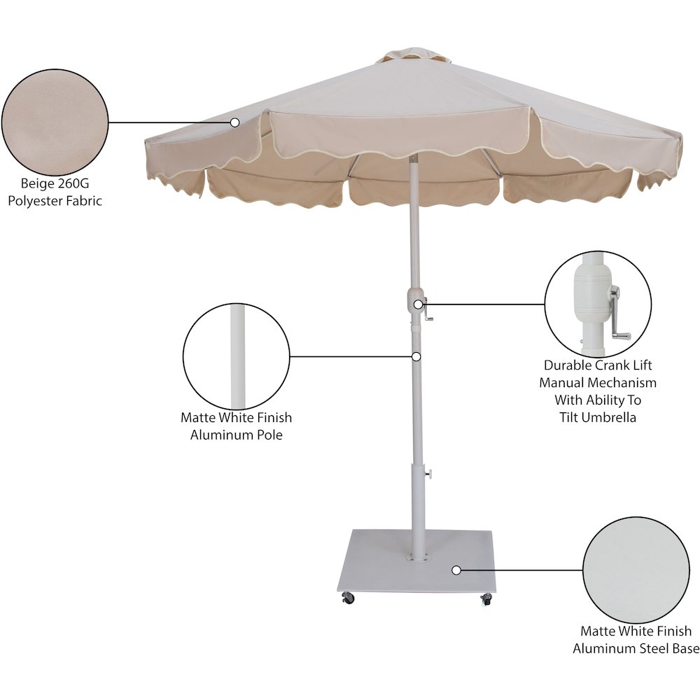 Amalfi Beige With Cream Piping / Matte White Metal Patio Umbrella with Base Sets. Picture 18