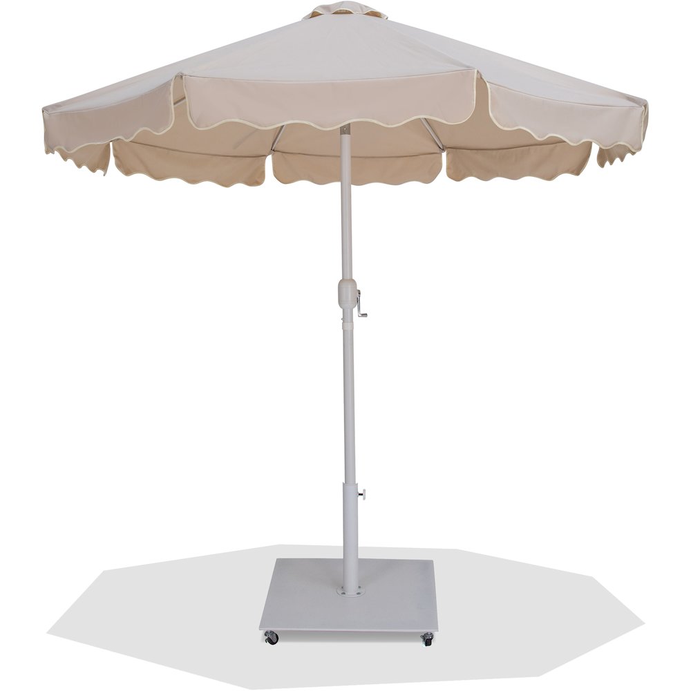 Amalfi Beige With Cream Piping / Matte White Metal Patio Umbrella with Base Sets. Picture 1