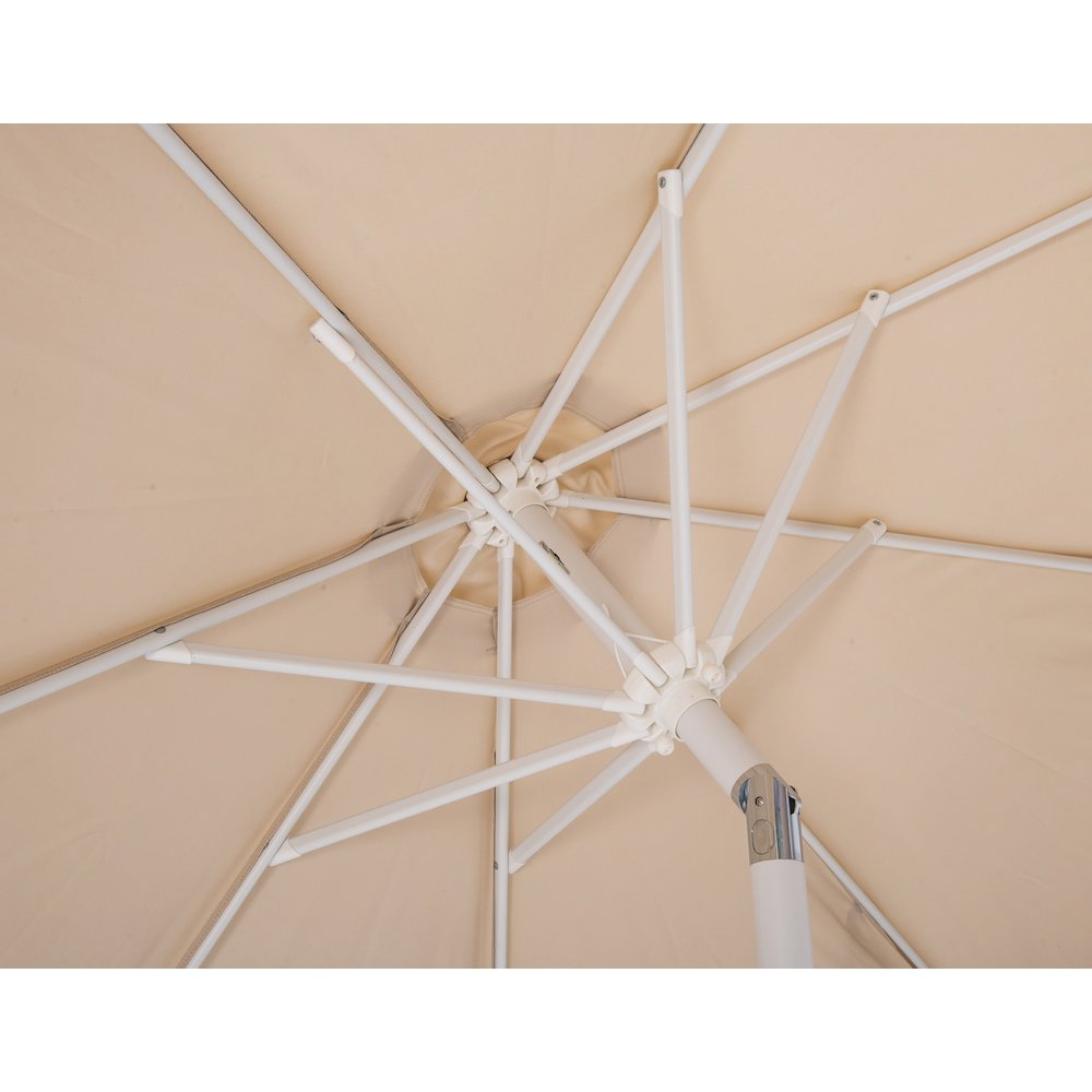Amalfi Beige With Cream Piping / Matte White Metal Patio Umbrella with Base Sets. Picture 15