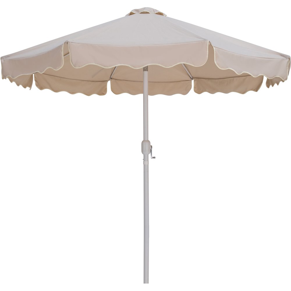 Amalfi Beige With Cream Piping / Matte White Metal Patio Umbrella with Base Sets. Picture 2