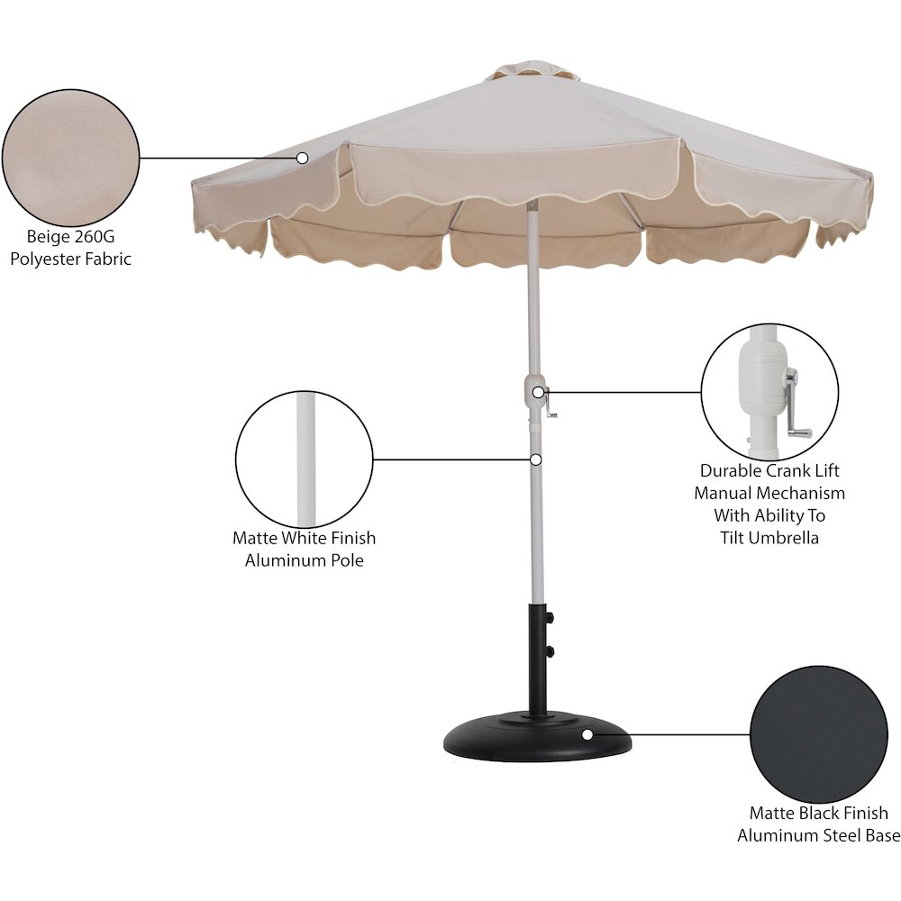 Amalfi Beige With Cream Piping / Matte Black Metal Patio Umbrella with Base Sets. Picture 16