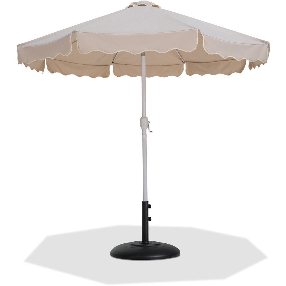 Amalfi Beige With Cream Piping / Matte Black Metal Patio Umbrella with Base Sets. Picture 1