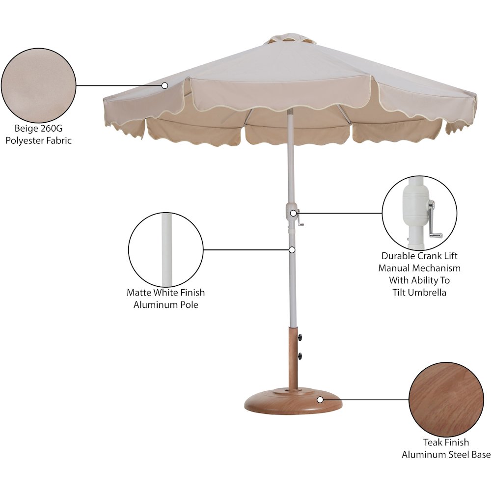 Amalfi Beige With Cream Piping / Teak Metal Patio Umbrella with Base Sets. Picture 16