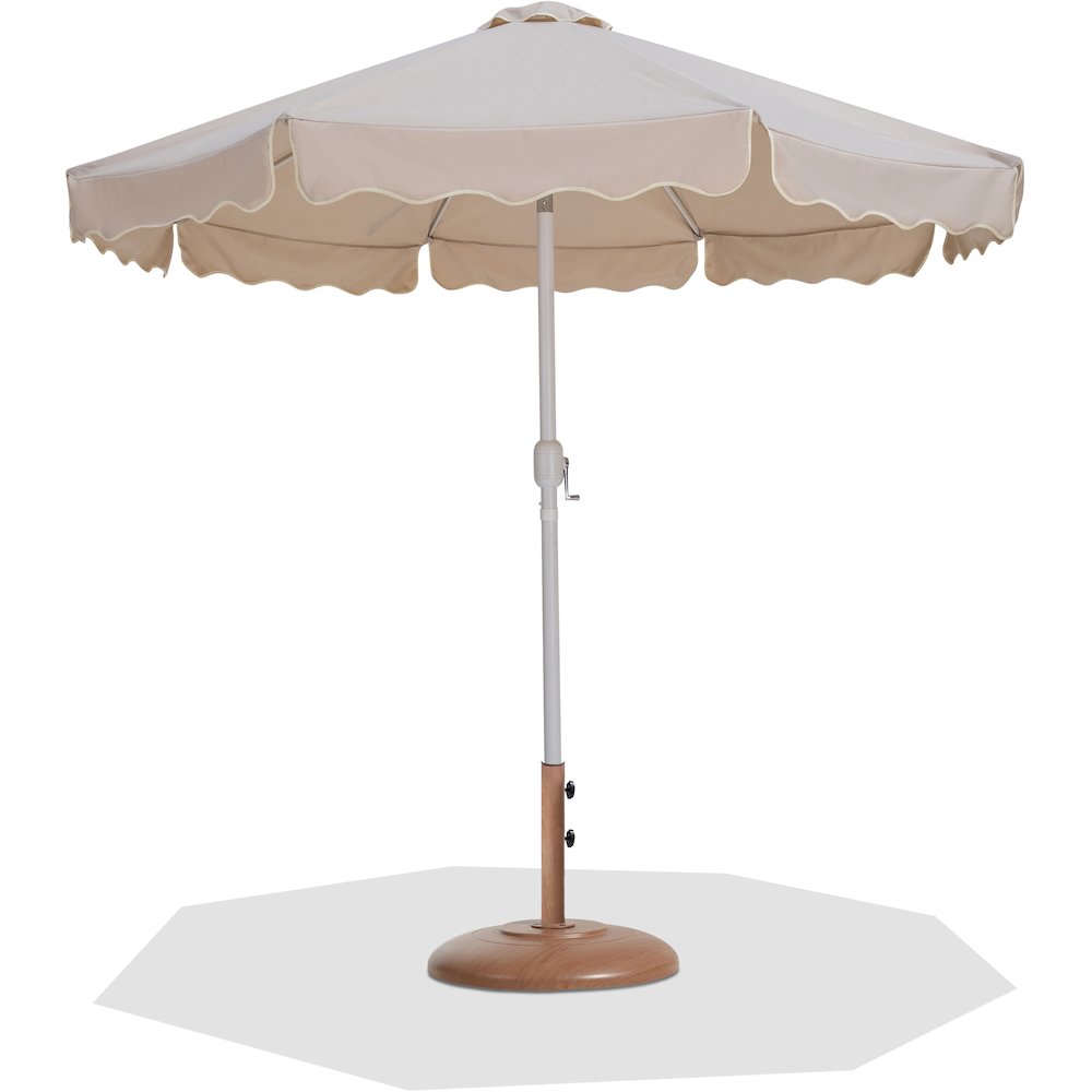 Amalfi Beige With Cream Piping / Teak Metal Patio Umbrella with Base Sets. Picture 1