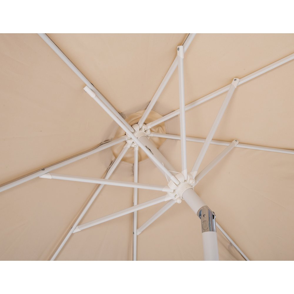 Amalfi Beige With Cream Piping / Teak Metal Patio Umbrella with Base Sets. Picture 13