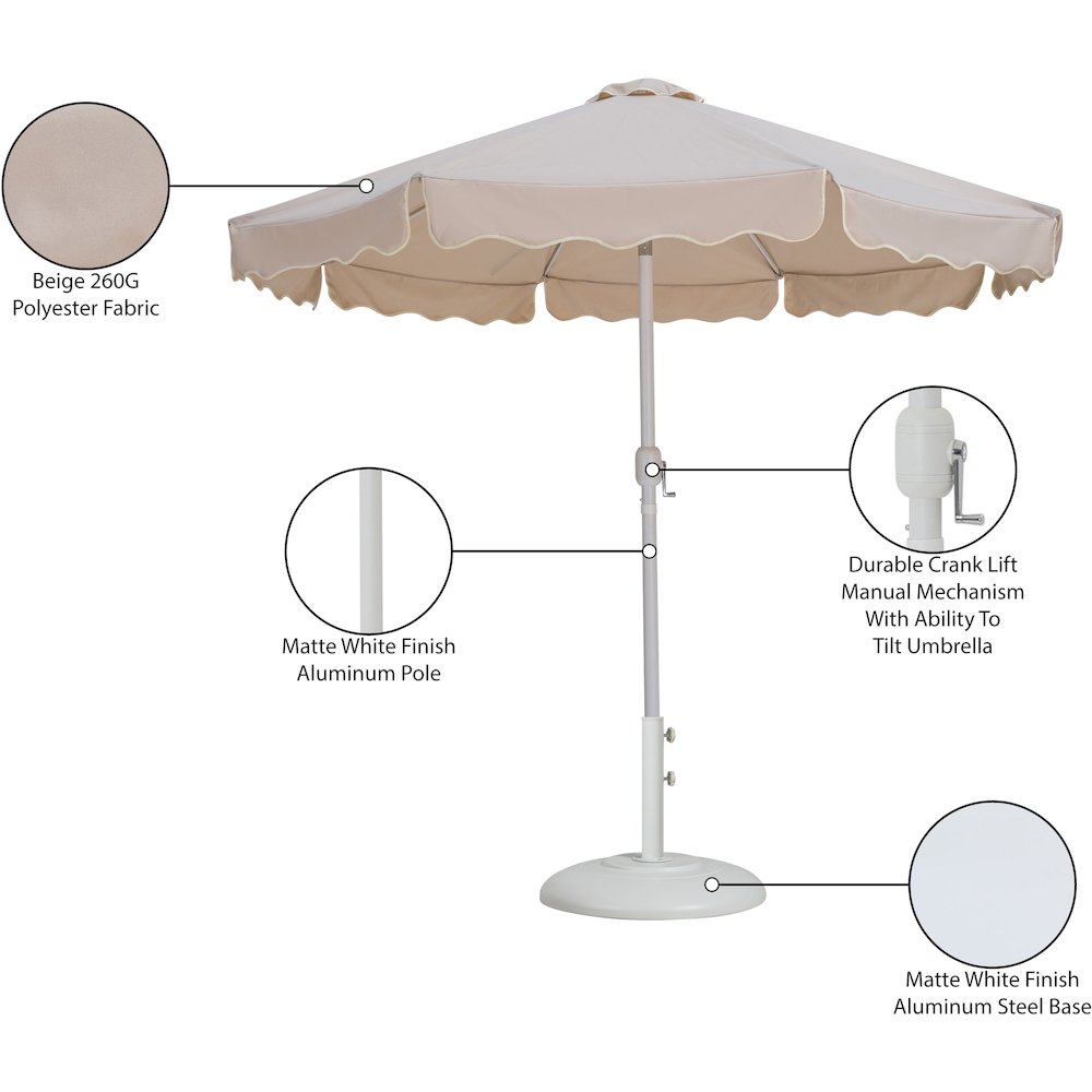 Amalfi Beige With Cream Piping / Matte White Metal Patio Umbrella with Base Sets. Picture 16