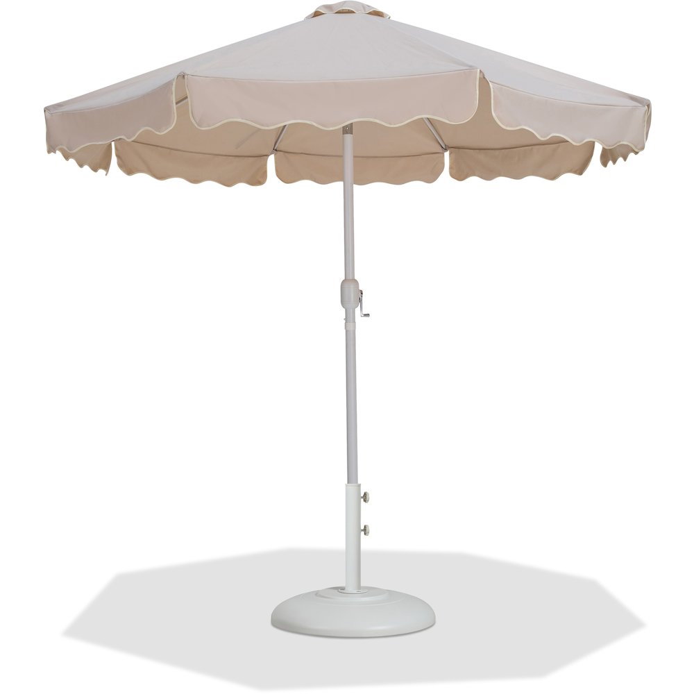 Amalfi Beige With Cream Piping / Matte White Metal Patio Umbrella with Base Sets. Picture 1