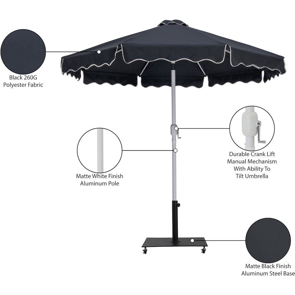 Amalfi Black With Cream Piping / Matte Black Metal Patio Umbrella with Base Sets. Picture 18