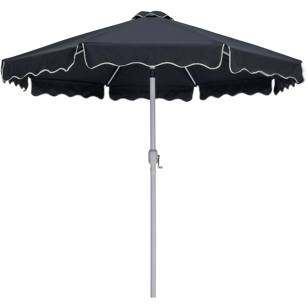 Amalfi Black With Cream Piping / Matte Black Metal Patio Umbrella with Base Sets. Picture 2