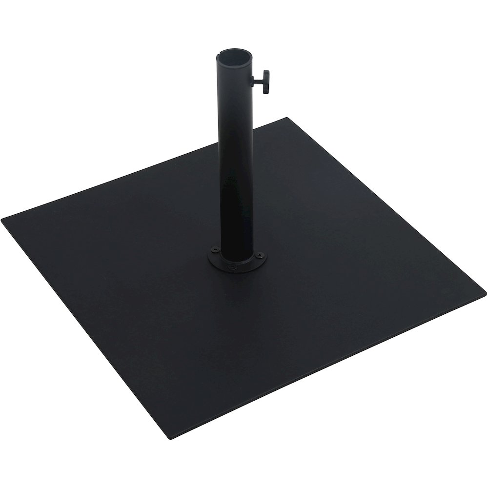 Amalfi Black With Cream Piping / Matte Black Metal Patio Umbrella with Base Sets. Picture 6