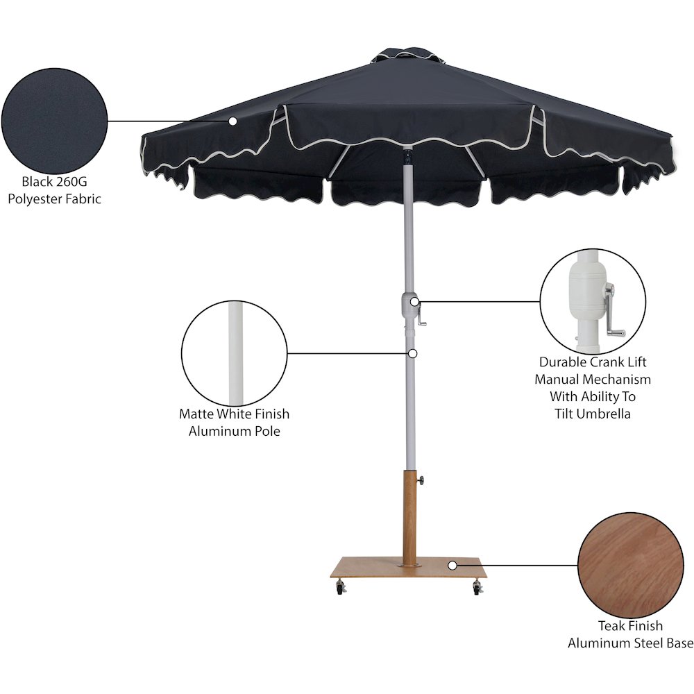 Amalfi Black With Cream Piping / Teak Metal Patio Umbrella with Base Sets. Picture 18