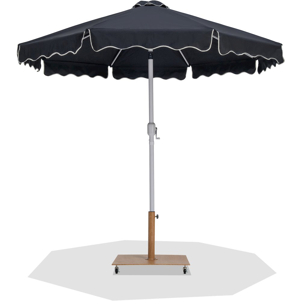 Amalfi Black With Cream Piping / Teak Metal Patio Umbrella with Base Sets. Picture 1