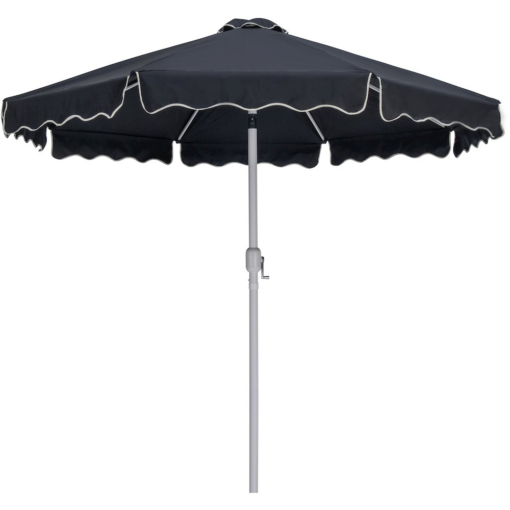 Amalfi Black With Cream Piping / Teak Metal Patio Umbrella with Base Sets. Picture 2