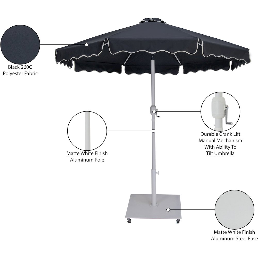 Amalfi Black With Cream Piping / Matte White Metal Patio Umbrella with Base Sets. Picture 18