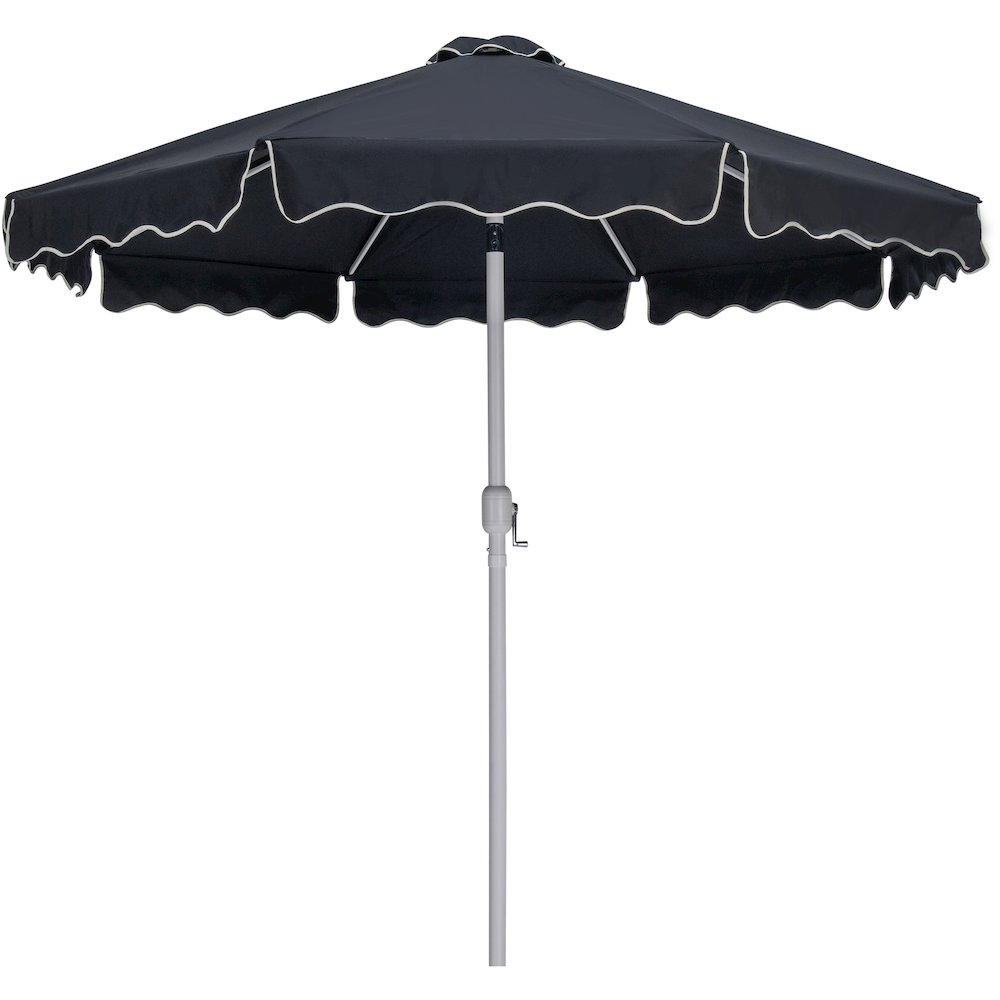 Amalfi Black With Cream Piping / Matte White Metal Patio Umbrella with Base Sets. Picture 2