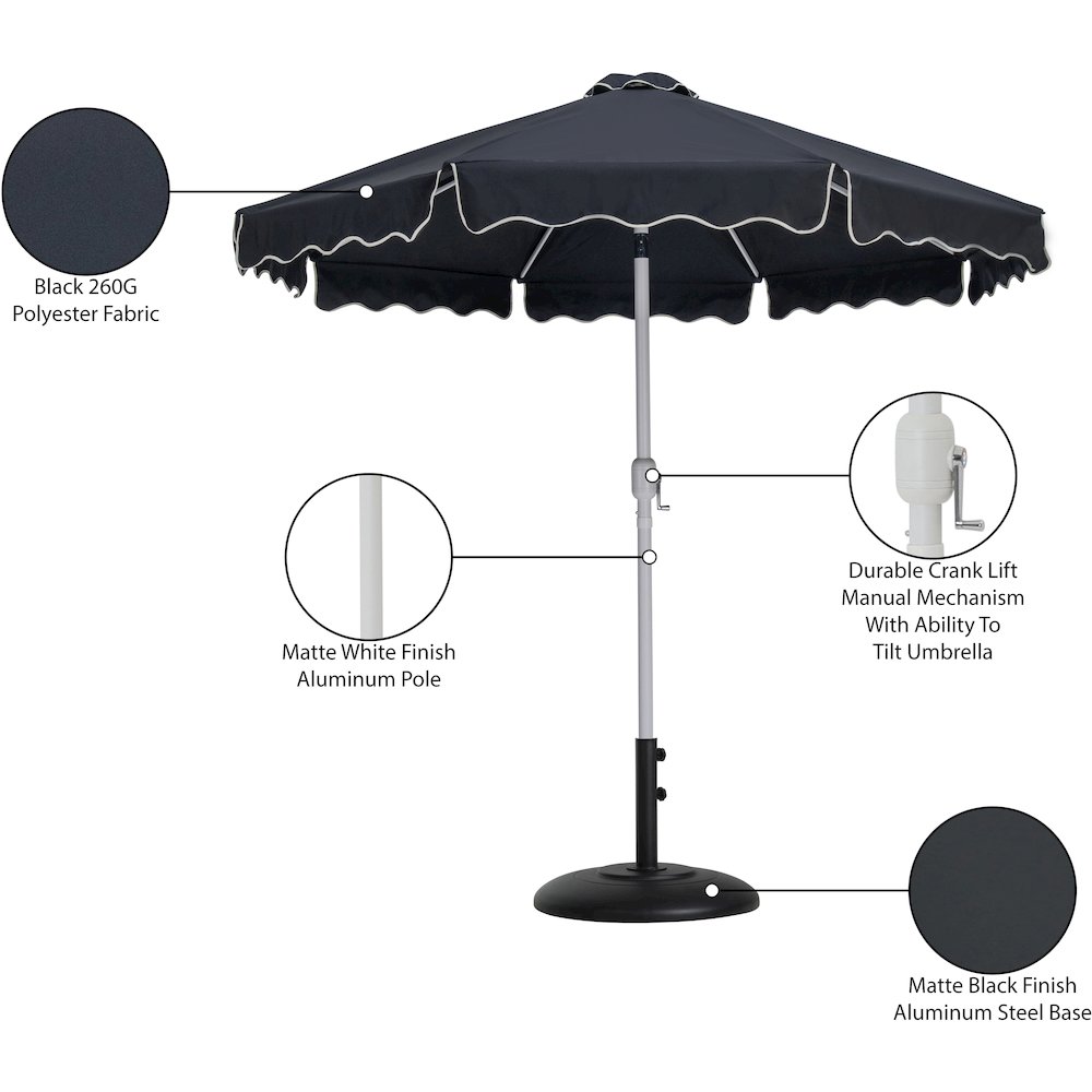 Amalfi Black With Cream Piping / Matte Black Metal Patio Umbrella with Base Sets. Picture 16