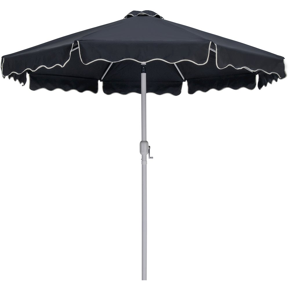 Amalfi Black With Cream Piping / Matte Black Metal Patio Umbrella with Base Sets. Picture 2