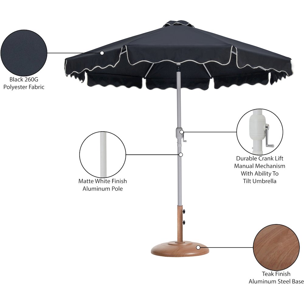 Amalfi Black With Cream Piping / Teak Metal Patio Umbrella with Base Sets. Picture 16