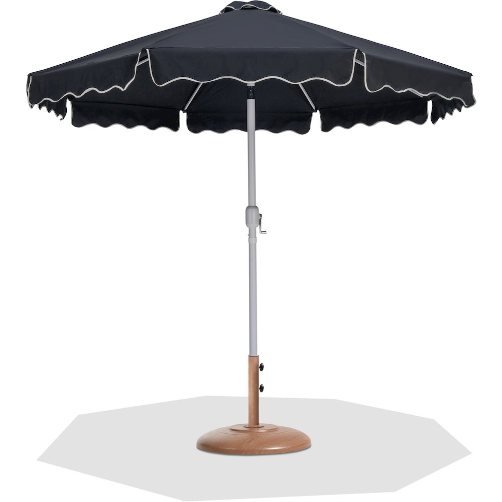 Amalfi Black With Cream Piping / Teak Metal Patio Umbrella with Base Sets. Picture 1