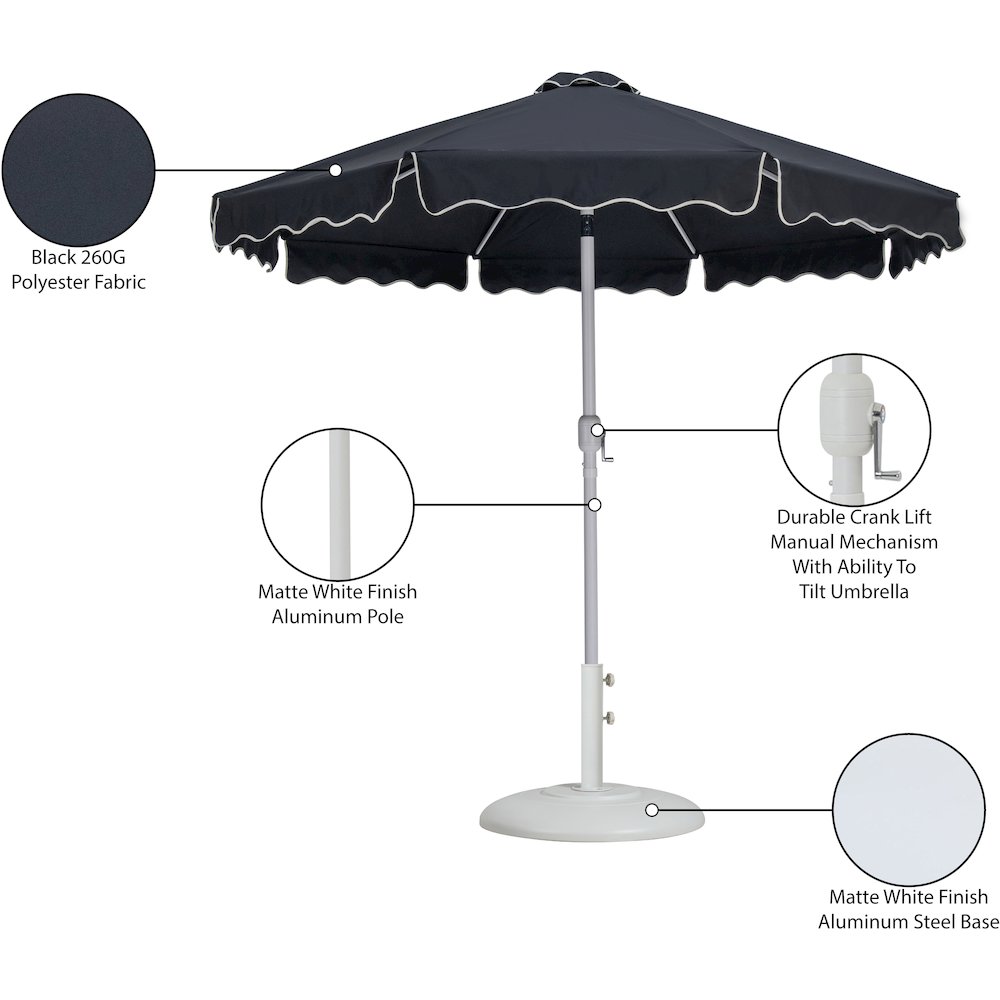 Amalfi Black With Cream Piping / Matte White Metal Patio Umbrella with Base Sets. Picture 16