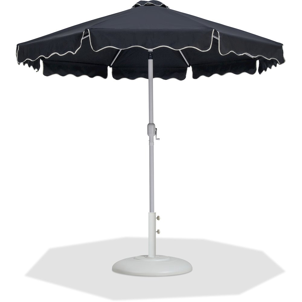 Amalfi Black With Cream Piping / Matte White Metal Patio Umbrella with Base Sets. Picture 1