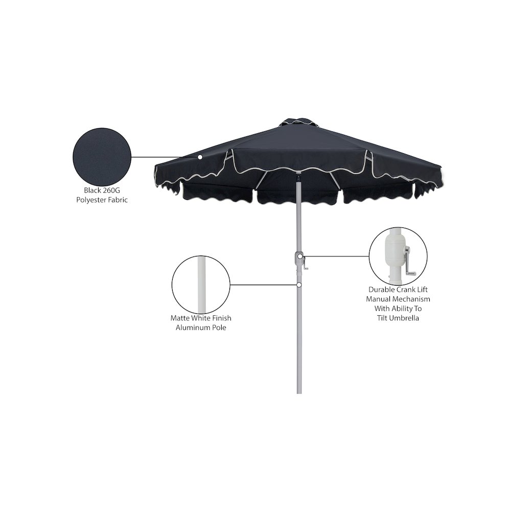 Amalfi Black With Cream Piping Fabric Patio Umbrellas. Picture 10