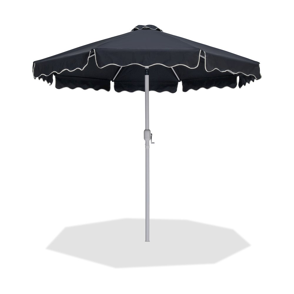 Amalfi Black With Cream Piping Fabric Patio Umbrellas. Picture 1