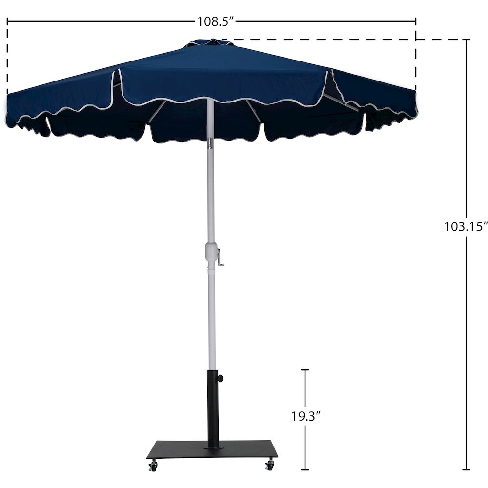 Amalfi Navy With Cream Piping / Matte Black Metal Patio Umbrella with Base Sets. Picture 17